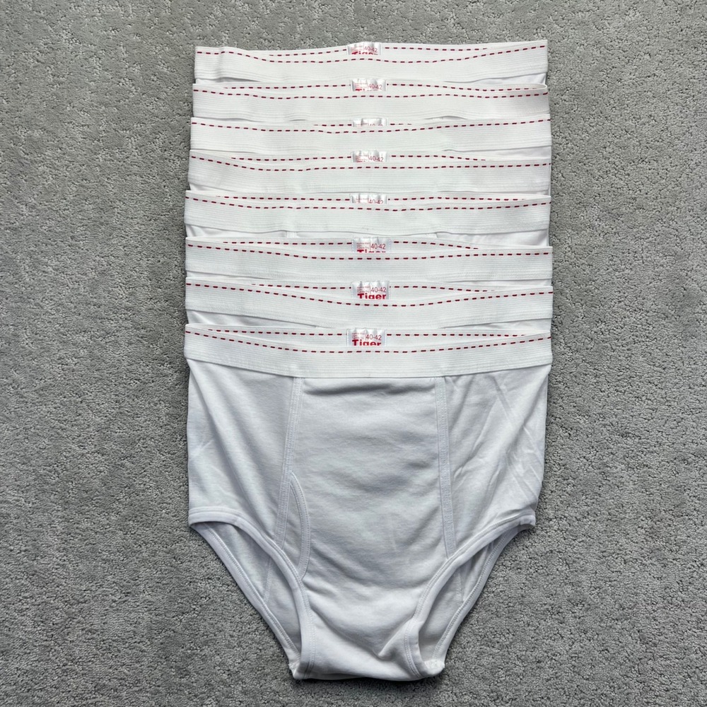 Lot of 8 VTG Tiger Briefs Size 40-42 White Double Set Made in USA Cotton Poly